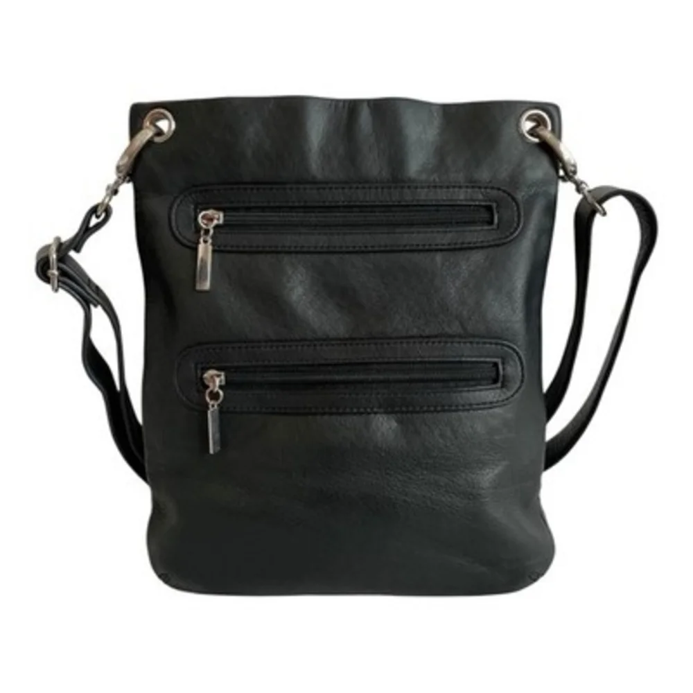 Anthropologie Margot Black Leather Crossbody Shoulder Bag 10”x12”